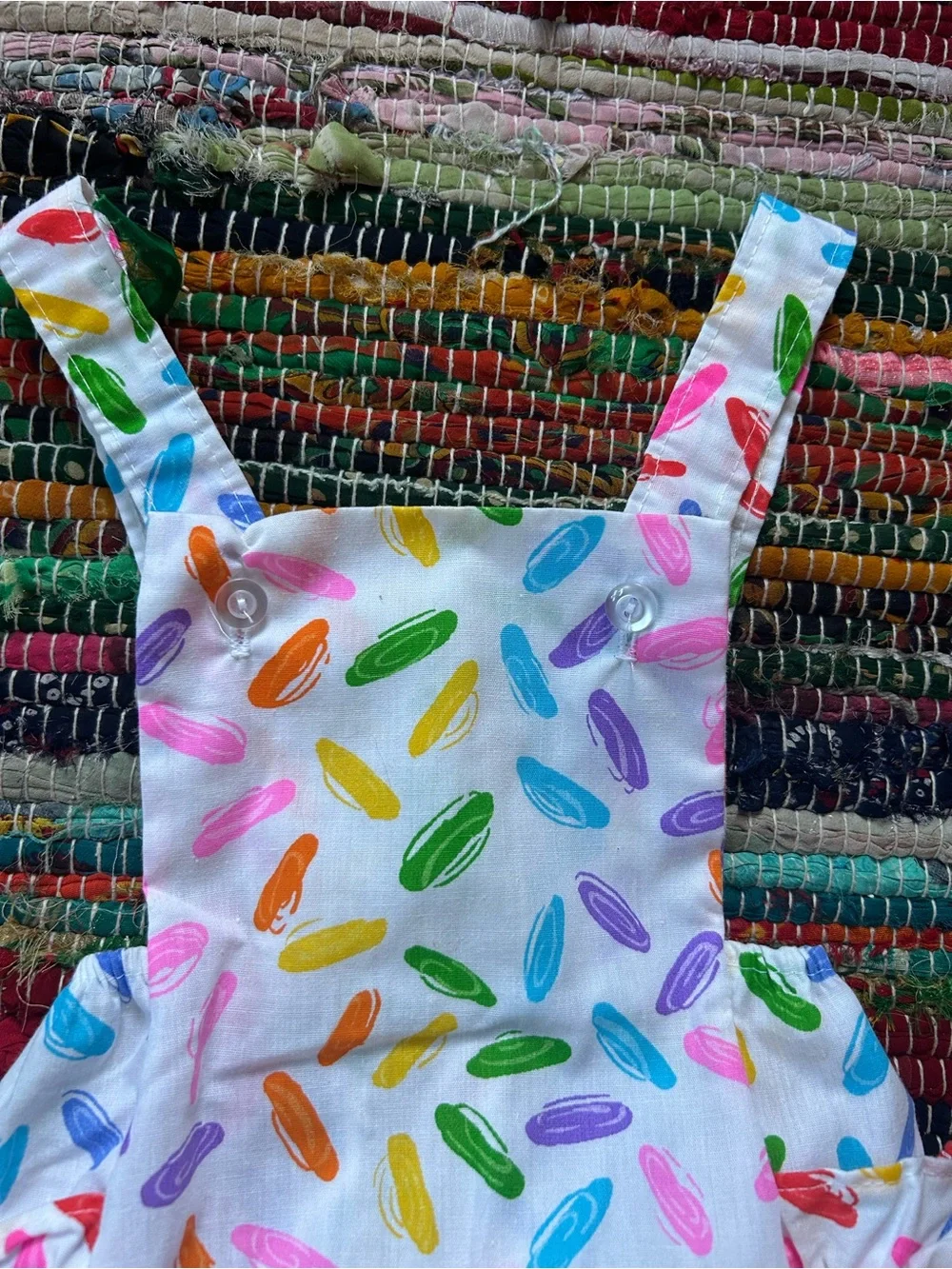 Vintage Handmade Ruffle Bum Baby Romper with Colorful Print 6-12 MOS